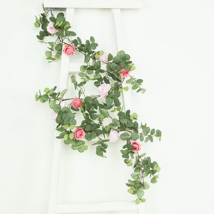 AliKopy 6ft Eucalyptus Garland with Blush Silk Roses & Durable Design