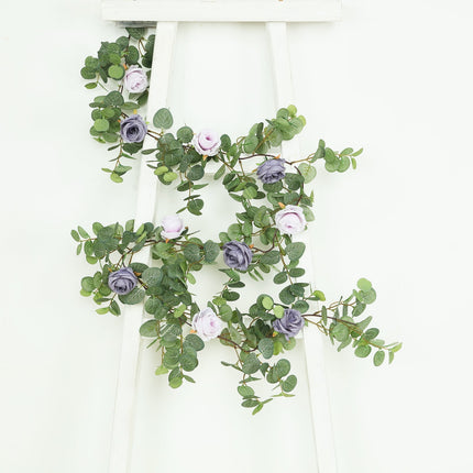 Très Elite 6ft Eucalyptus Garland with Lavender Silk Roses - Faux Gree