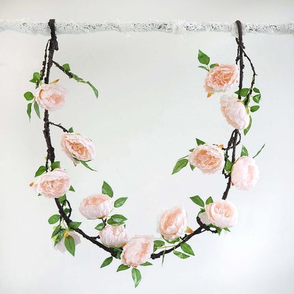AliKopy 6ft Blush Silk Peony Garland - Faux Vine, Elegant Decor