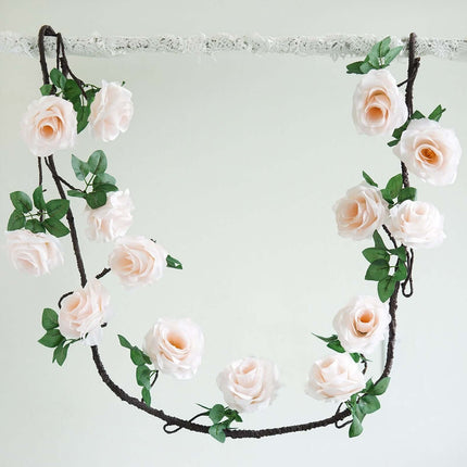 AliKopy 6ft Blush Silk Rose Hanging Garland Vine, Realistic & Durable