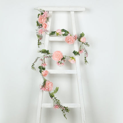 AliKopy 6ft Blush Silk Rose Peony Garland, Artificial Floral Vine