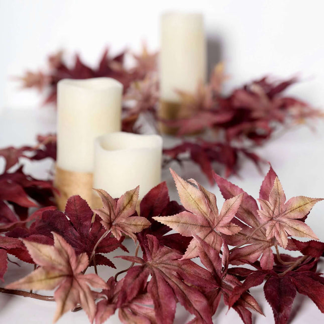 AliKopy 6ft Burgundy Silk Maple Leaf Garland - Realistic & Durable