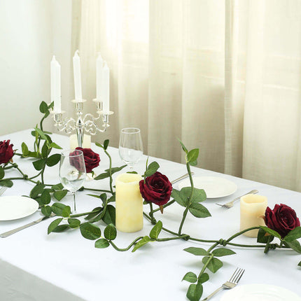 AliKopy 6ft Burgundy Real Touch Artificial Rose Garland with Leaves