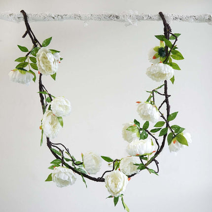 AliKopy 6ft Cream Artificial Silk Peony Garland - Faux Vine, Durable &