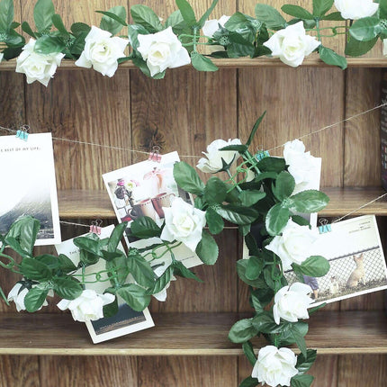 AliKopy 6ft UV Protected Cream Silk Rose Garland - Durable Flower Chai