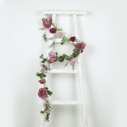 AliKopy 6ft Dusty Rose Silk Peony Garland with Mixed Greenery, Artific