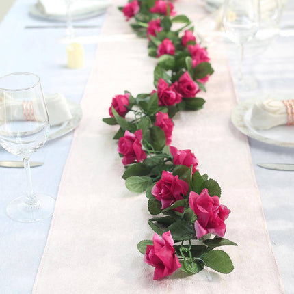 AliKopy 6ft UV Protected Fuchsia Silk Rose Garland - Indoor/Outdoor De