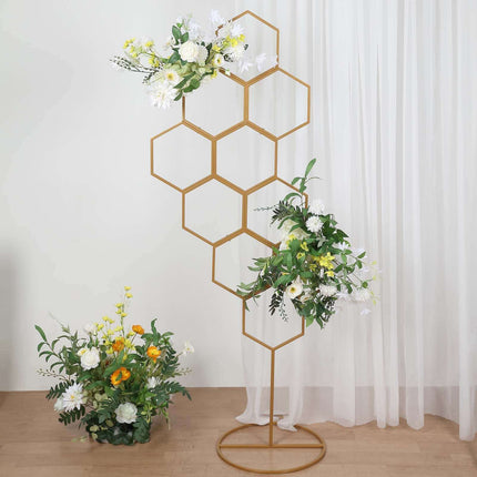 AliKopy 6ft Gold Metal Honeycomb Backdrop Stand & Balloon Arch Display