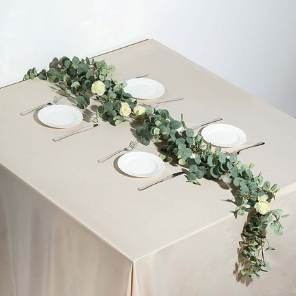 AliKopy 6ft Green Ivory Eucalyptus & Rose Flower Garland Vine - Durabl