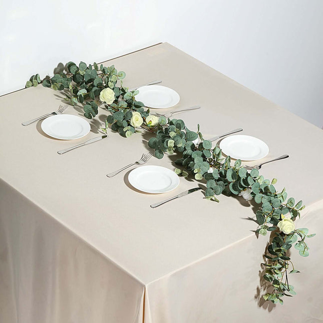 AliKopy 6ft Green Ivory Eucalyptus & Rose Flower Garland Vine - Durabl