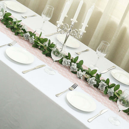 AliKopy 6ft UV Protected Silver Artificial Silk Rose Garland