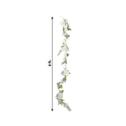AliKopy 6ft White Silk Rose Peony Garland - Artificial Floral Vine