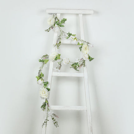 AliKopy 6ft White Silk Rose Peony Garland - Artificial Floral Vine