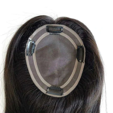 6x5 Inch Clip-In Real Hair Topper for Thinning Hair with Double Circle Base and 4 Secure Clips..