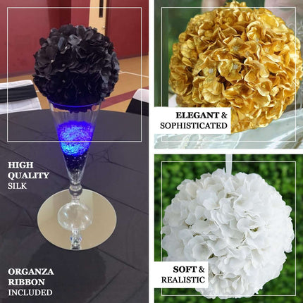 AliKopy 4 Pack 7" Black Artificial Silk Hydrangea Kissing Balls - Eleg