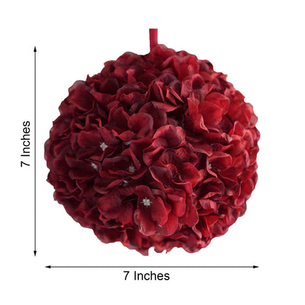 AliKopy 4 Pack 7" Burgundy Silk Hydrangea Kissing Flower Balls - Durab