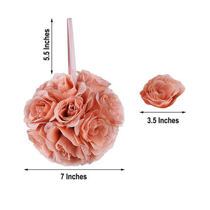 AliKopy 2 Pack 7" Dusty Rose Silk Rose Kissing Ball - Elegant Floral D