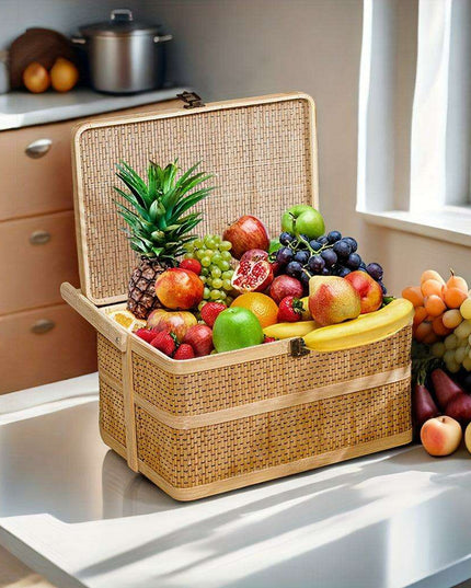 Eco-Friendly Handwoven Bamboo Basket for Picnics and Storage - 12.99" x 7.09" x 5.12"