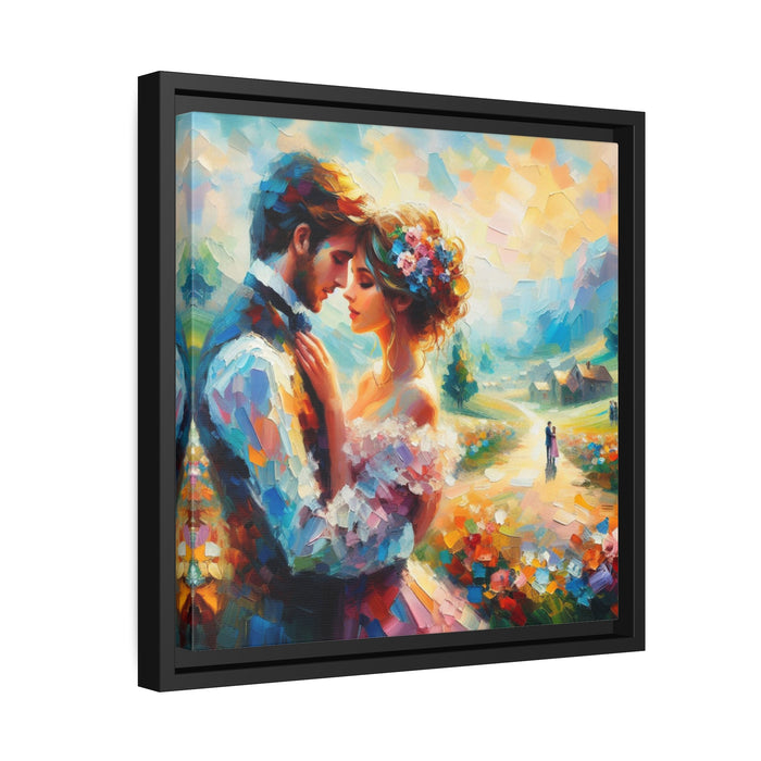 Romantic Valentine Couple Wall Art in Black Pinewood Frame