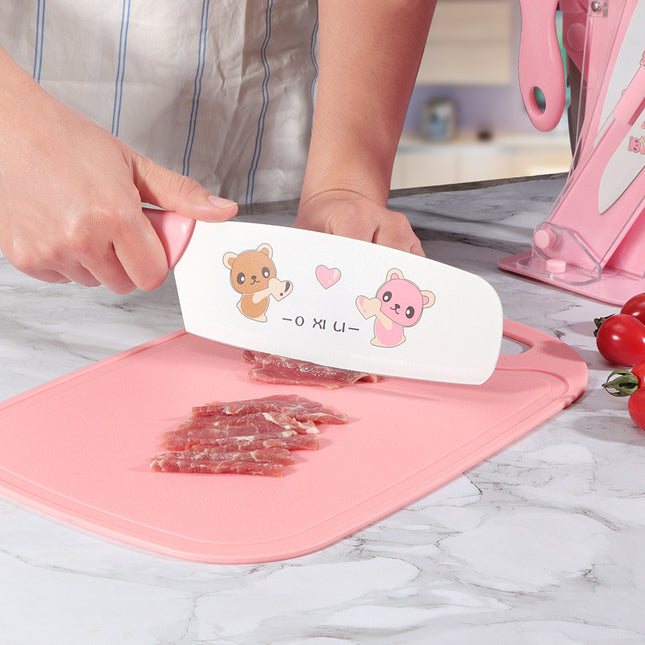Bear Print 5 Piece Stainless Steel Kitchen Knife Set Pink Blue Yellow