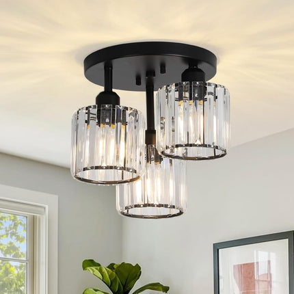 Room & Decor Black Crystal Semi Flush Mount Ceiling Light, 3 Lights