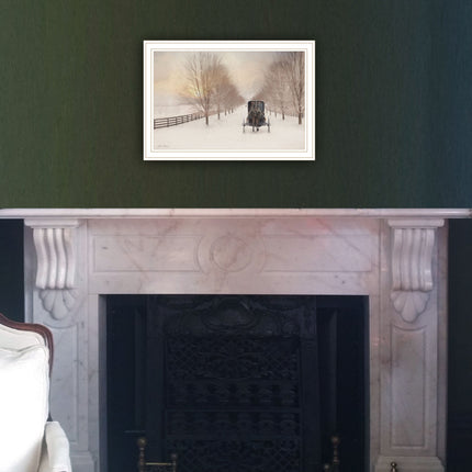 Lori Deiter Snowy Amish Lane White Framed Wall Art - Home Decor Print