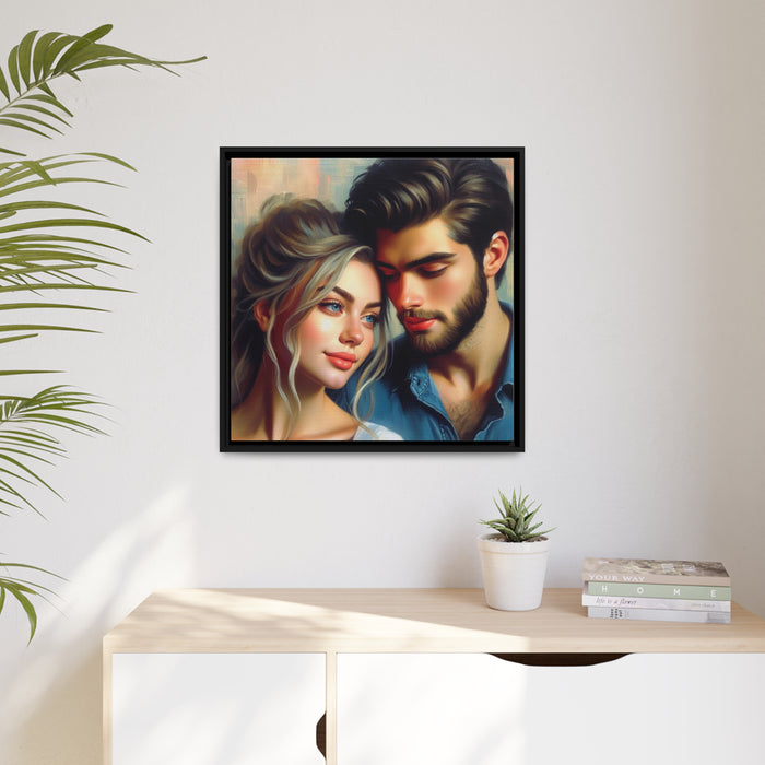 Elegant Couple Valentine Canvas Print with Black Pinewood Frame