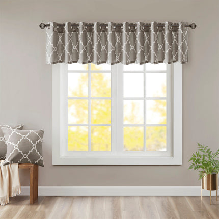 Room & Decor Fretwork Print Grommet Top Valance, Grey White, 50x18