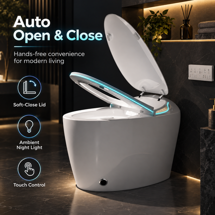 Smart Toilet with Built-In Bidet & Foot Sensor – Intelligent One-Piece, Auto Open/Close Lid