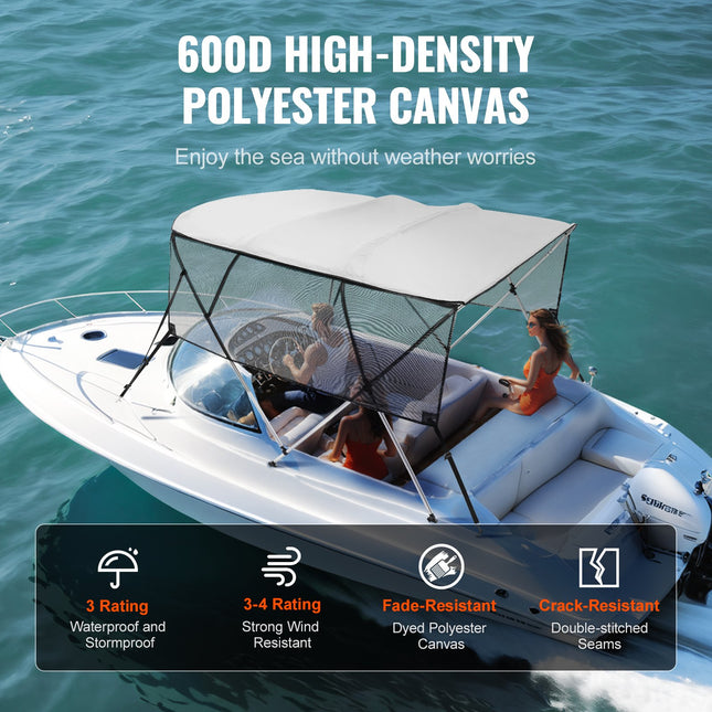 VEVOR 4 Bow Bimini Top Boat Cover with Detachable Sidewalls & Support
