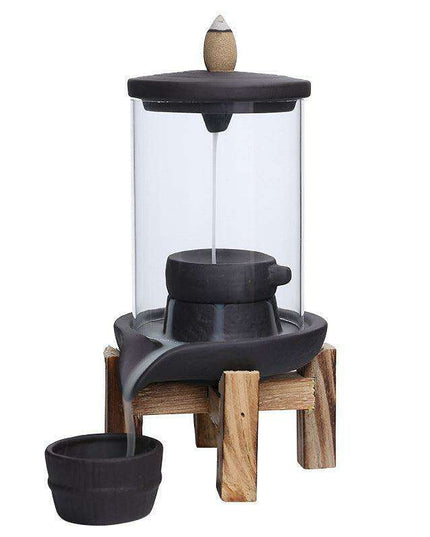 Tranquil Purple Sand Pottery Backflow Incense Burner - Artistic Home Decor Piece