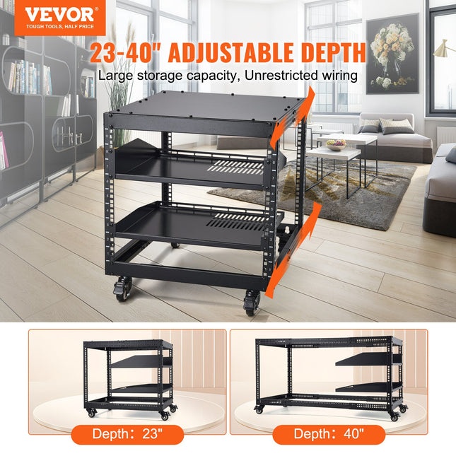 VEVOR 9U 4 Post Open Frame Server Rack - Adjustable Height & Durable D