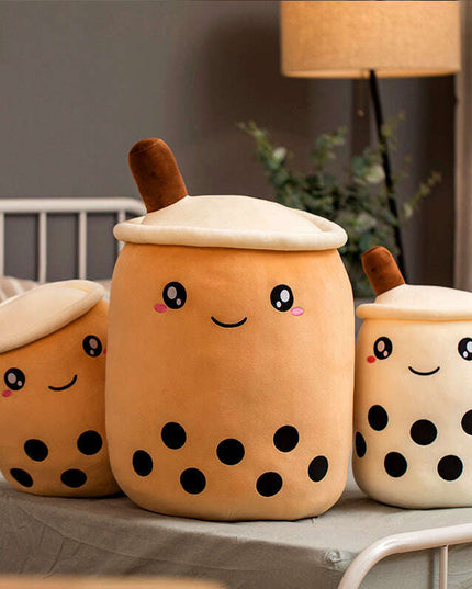 Cute Fruit Drink Plush Stuffed Soft Strawberry Milk Tea Plush Boba Tea Cup Toy Bubble Tea Pillow Cushion Kids Gift