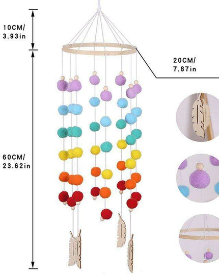 Rainbow Hair Ball Wind Chimes - Whimsical Nordic Room Decor Accent