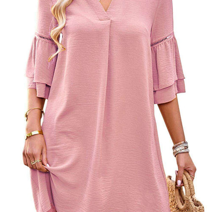 Playful Pink Ruffled Sleeve Tunic Dress - Effortlessly Comfy & Stylish