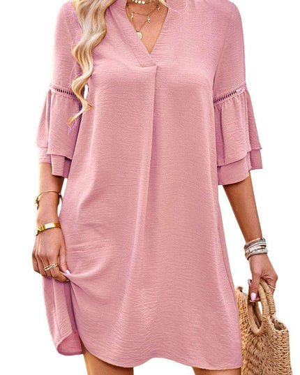 Playful Pink Ruffled Sleeve Tunic Dress - Effortlessly Comfy & Stylish