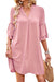 Pink V Neck Ruffle Sleeve Tunic Dress with Half Sleeves