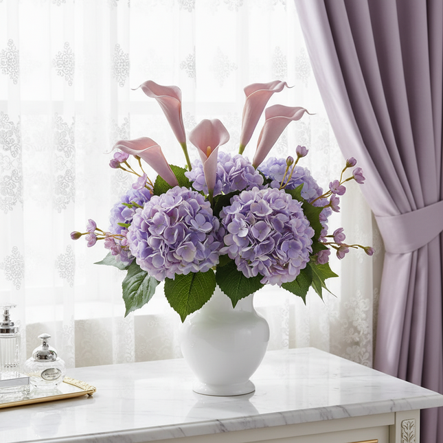 Peekaboo Studio Hydrangea Artificial Flower Bouquet - Realistic & Mois