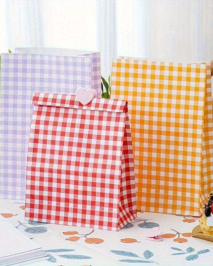 Vibrant Plaid Gift Bags with Coordinating Stickers - 50 Piece Set for All Occasions
