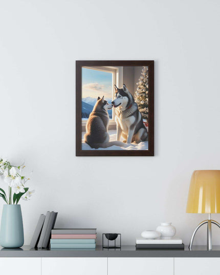 Sustainable Holiday Husky Vertical Wall Art Print