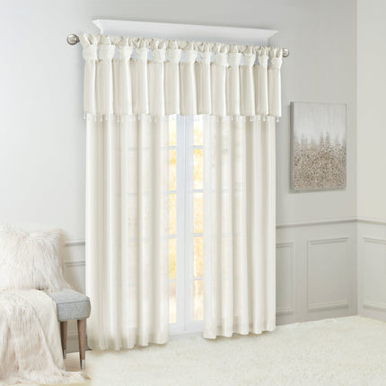 Room and Decor Lightweight Faux Silk Beaded Valance, 50x26", White