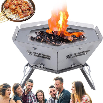 Portable Hexagonal Charcoal Grill And Outdoor Fire Pit For Camping And BBQ