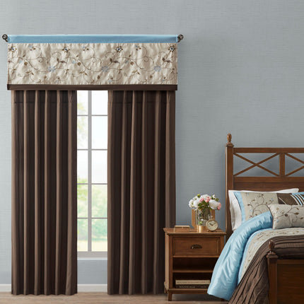 Room and Decor Embroidered Blue Window Valance, 50x18", Polyester Fabr