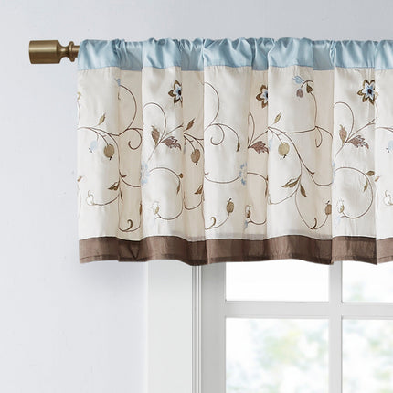 Room and Decor Embroidered Blue Window Valance, 50x18", Polyester Fabr