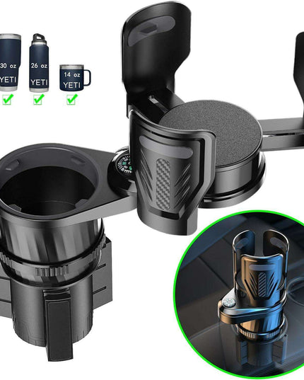 Adjustable Dual Cup Holder & Organizer with Rotating Function | Superior Stability for On-the-Go Convenience