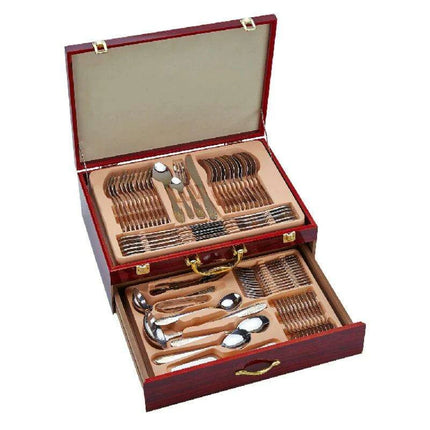 72-Piece Premium Stainless Steel Flatware Set with Chic Wooden Storage Box for Sophisticated Weddings - Très Elite