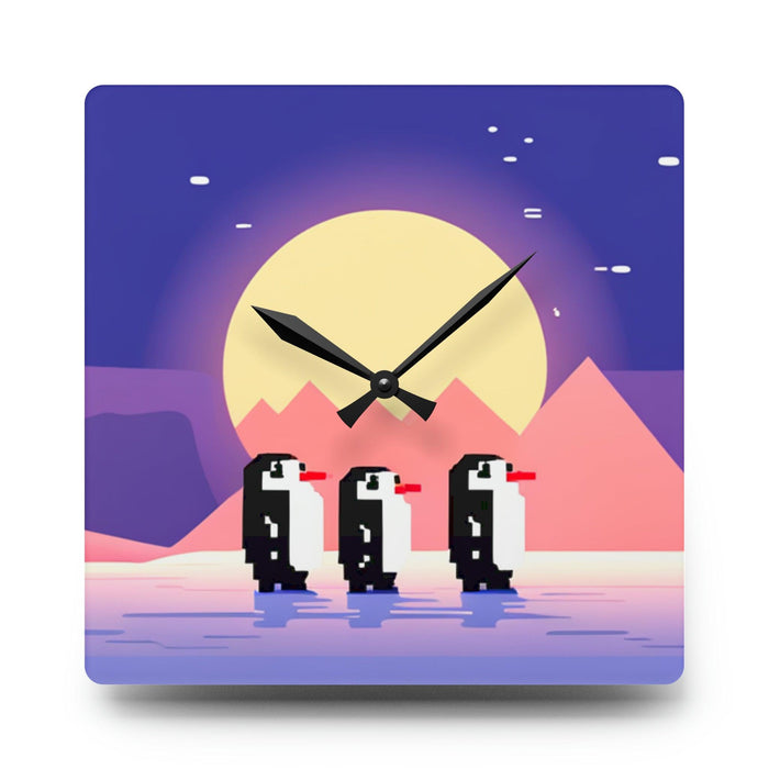 Penguin Pixel Art Acrylic Wall Clocks - Charming Penguin Prints, Sturdy Build & Easy Installation