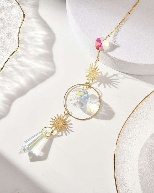 Radiant Gold Crystal Pendant Necklace - A Classic Statement of Elegance