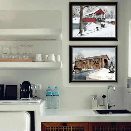 Billy Jacobs 2-Piece Winter Covered Bridges Wall Art - Black Framed, M