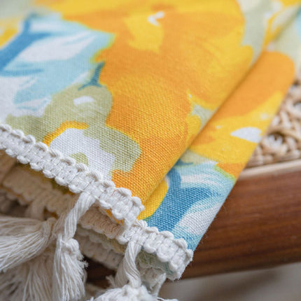 Peekaboo Studio Garden Flower Print Yellow Semi-Sheer Kitchen Curtain